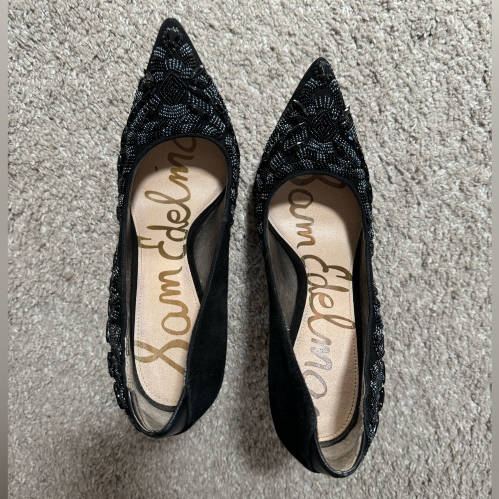 Sam Edelman Black Jeweled Velvet Heels Size 6.5